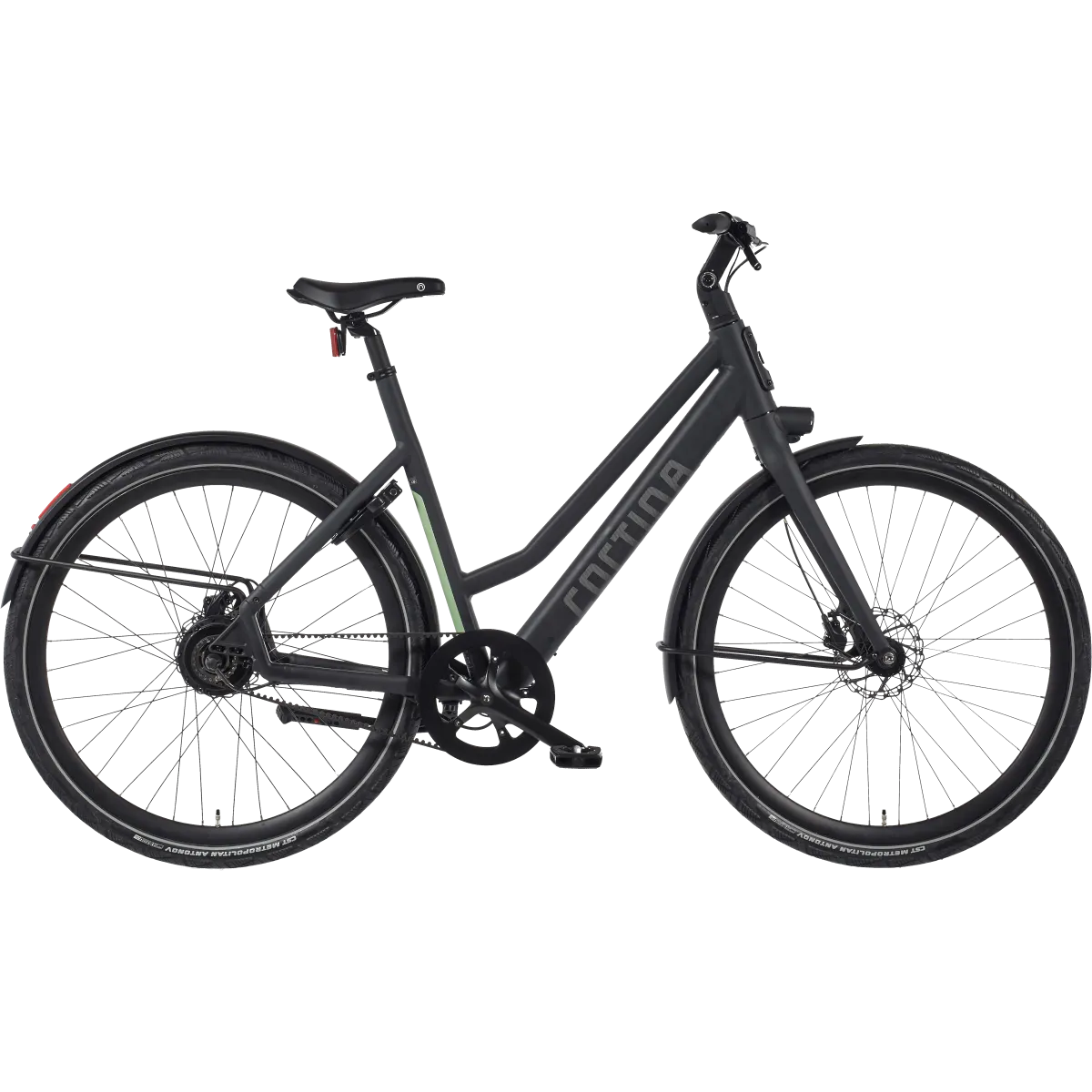 cortina e-lett electric Ladiesbike black matt vanuit side view